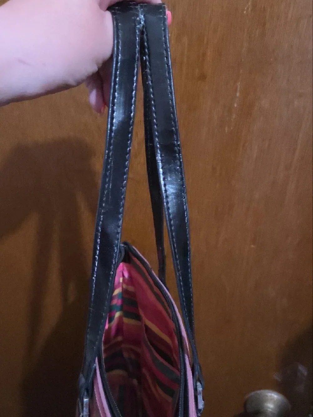 kate spade Pink and Green Striped Tote with Black Handles